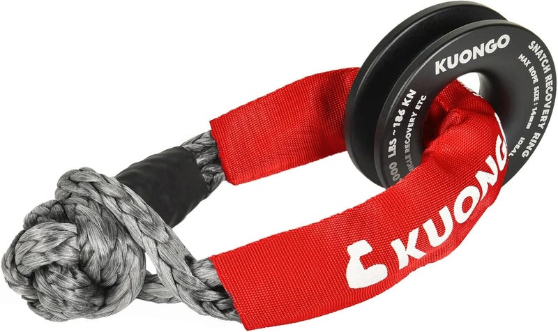 KUONGO Soft Shackle Recovery 7/16"x20" Snatch Ring, Synthetic Soft Shackle Recovery Rope 36000lbs Breaking Strength Winch Snatch Block Towing Ring 42000lbs, for Truck ATV UTV SUVs Off-Road Vehicel Black Red - Image 1